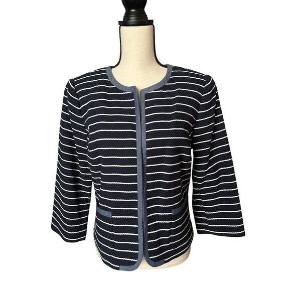 NWT Talbots Navy & White Striped Latch Front Jacket Cotton Contrast Trim Size 12 - Picture 1 of 7